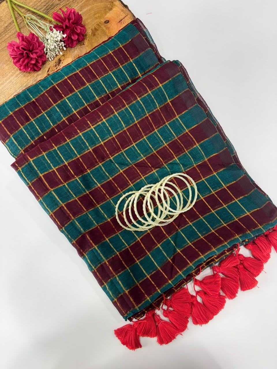 SS7715 Premium Mul Cotton Zari Check Saree