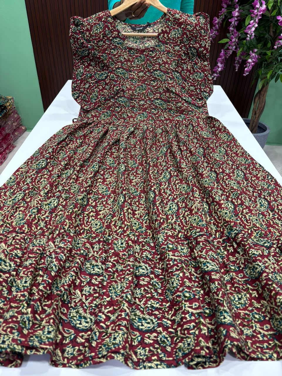 SS7769 Cotton 2 tiered Frock - Maroon