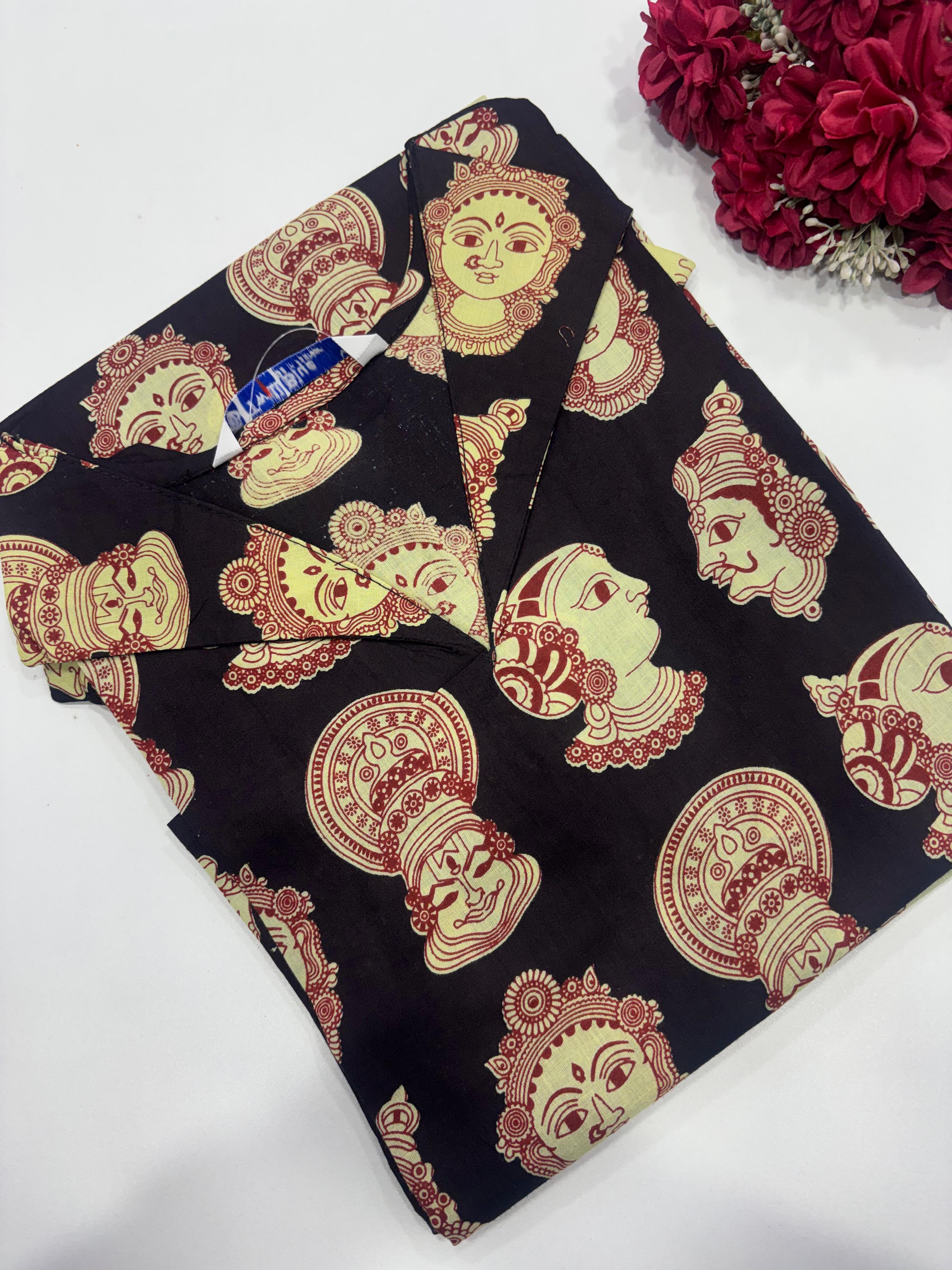 SS7836 Kalamkari Printed Cotton Kurti - Brown