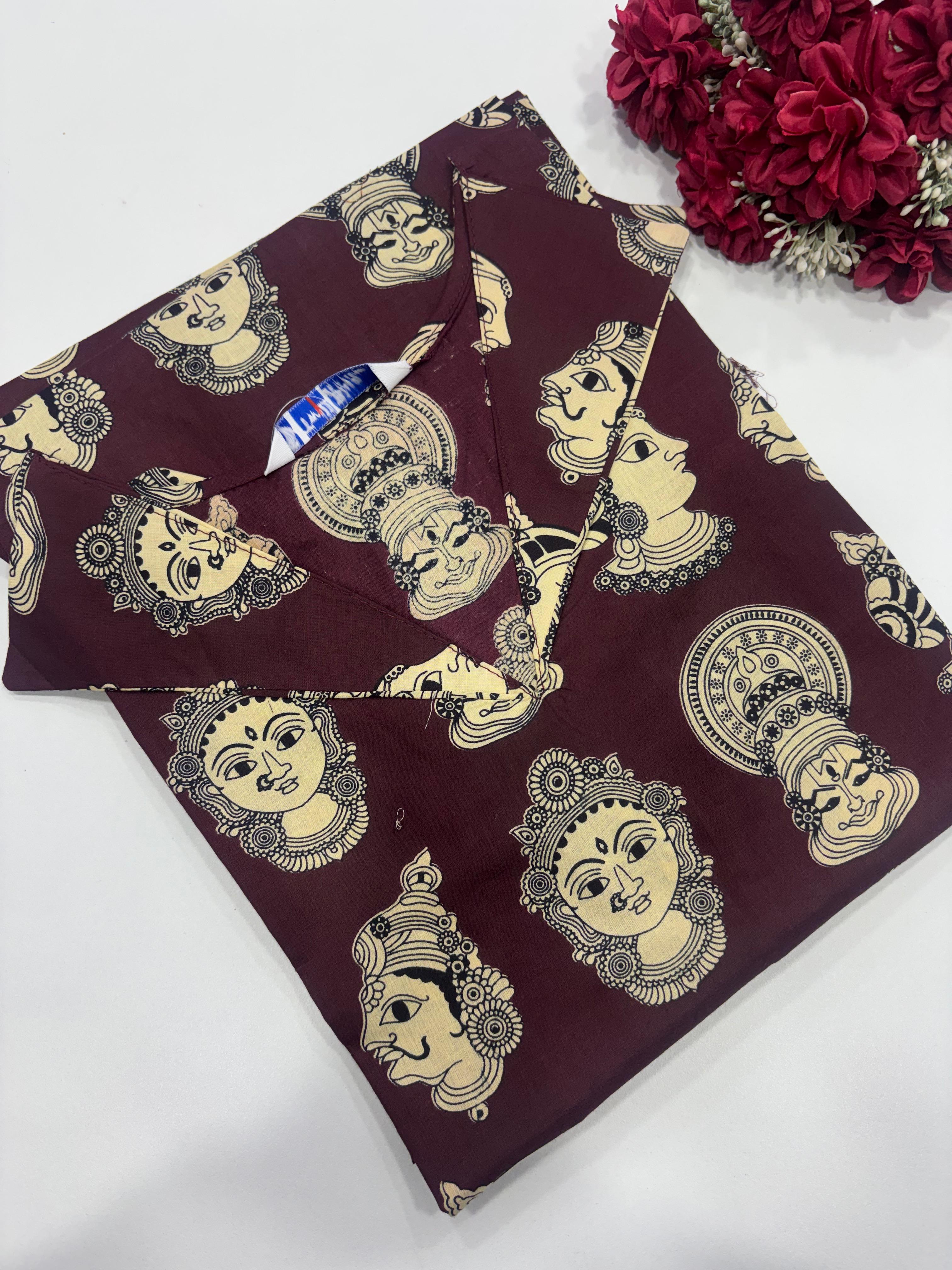 SS7838 Kalamkari Printed Cotton Kurti - Wine