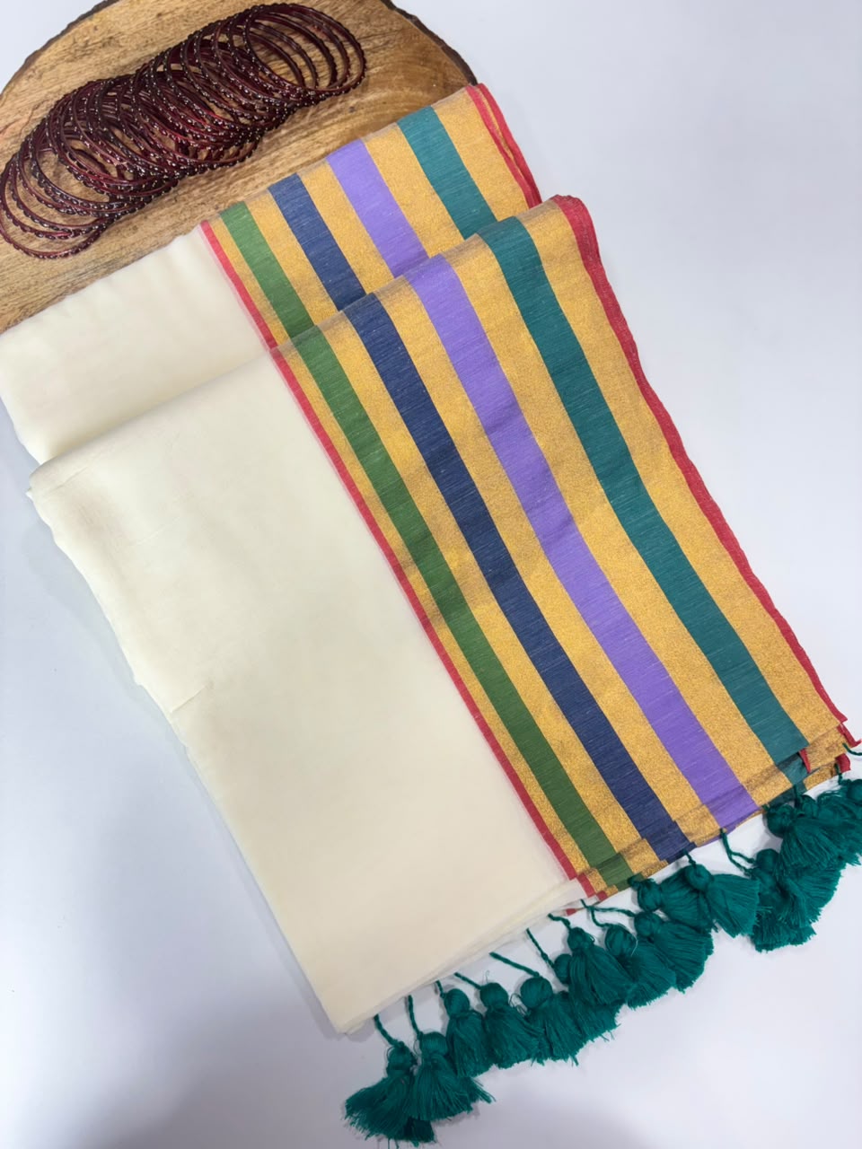 SS7808 Premium Mul Cotton Saree with Multi Stripes Border