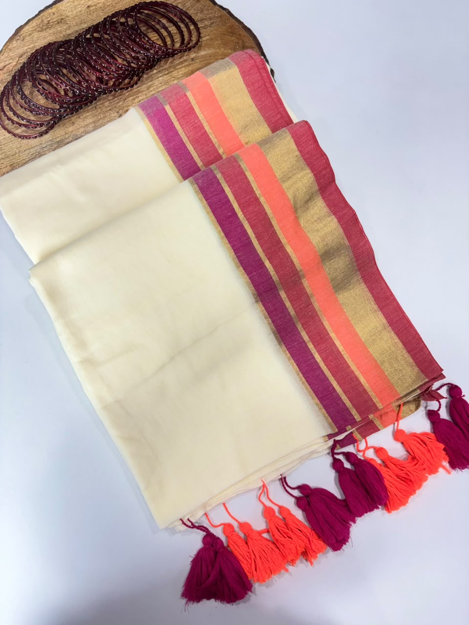 SS7809 Premium Mul Cotton Saree with Multi Stripes Border