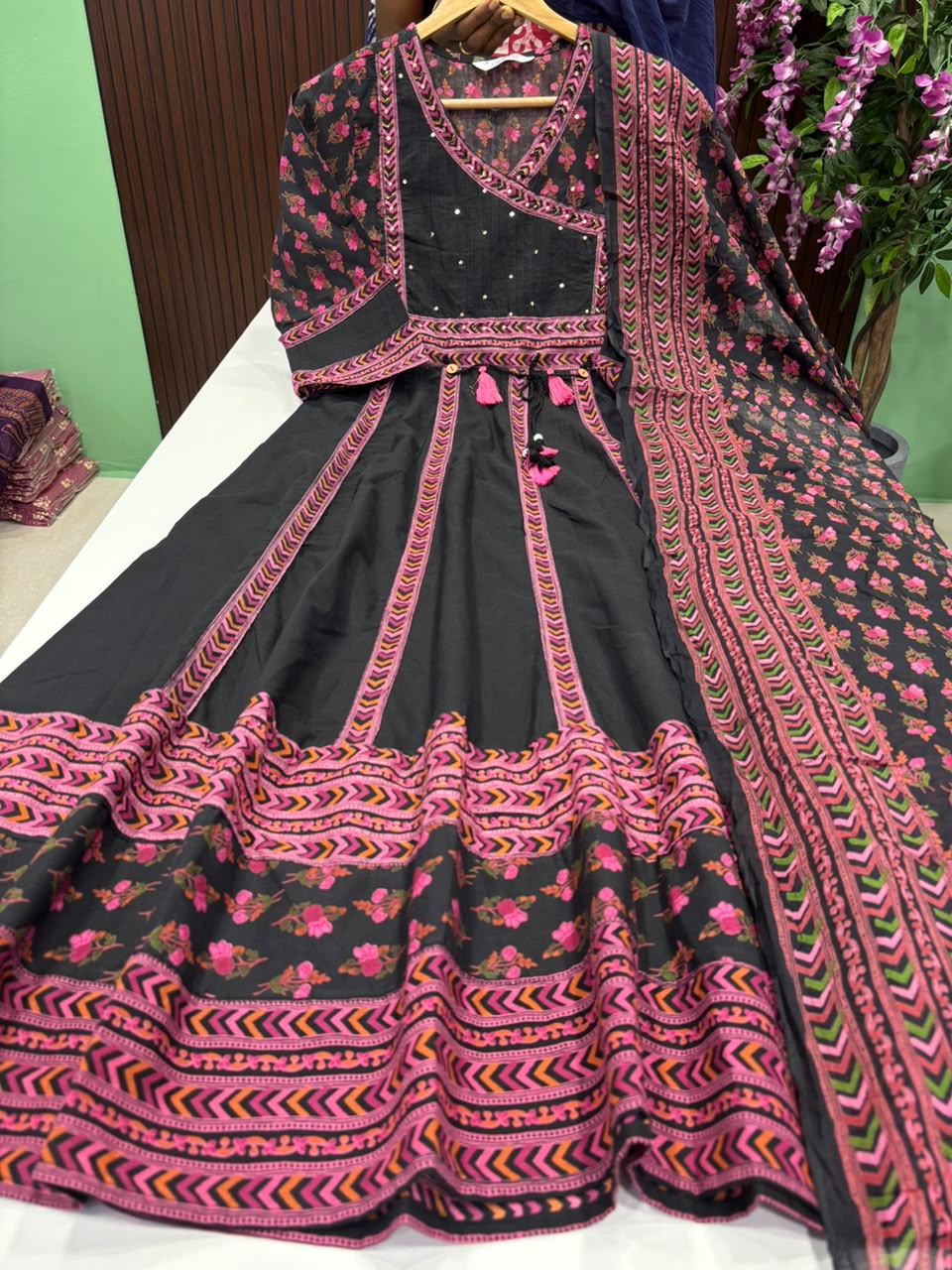 SS7842 Full Length Cotton Anarkali Dupatta Set