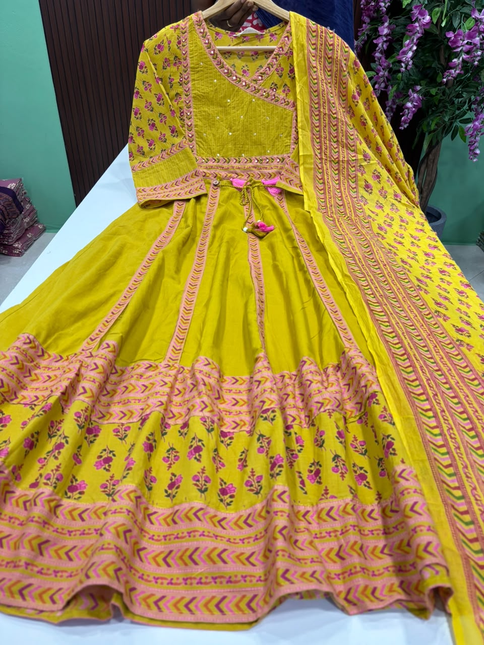 SS7841 Full Length Cotton Anarkali Dupatta Set