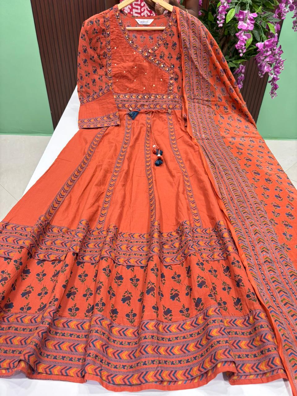 SS7844 Full Length Cotton Anarkali Dupatta Set