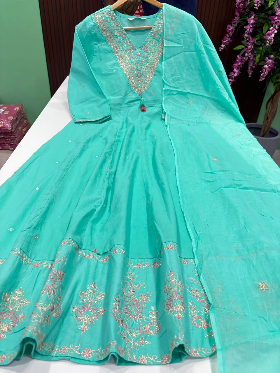 SS7845 V Neck Anarkali with Dupatta Set