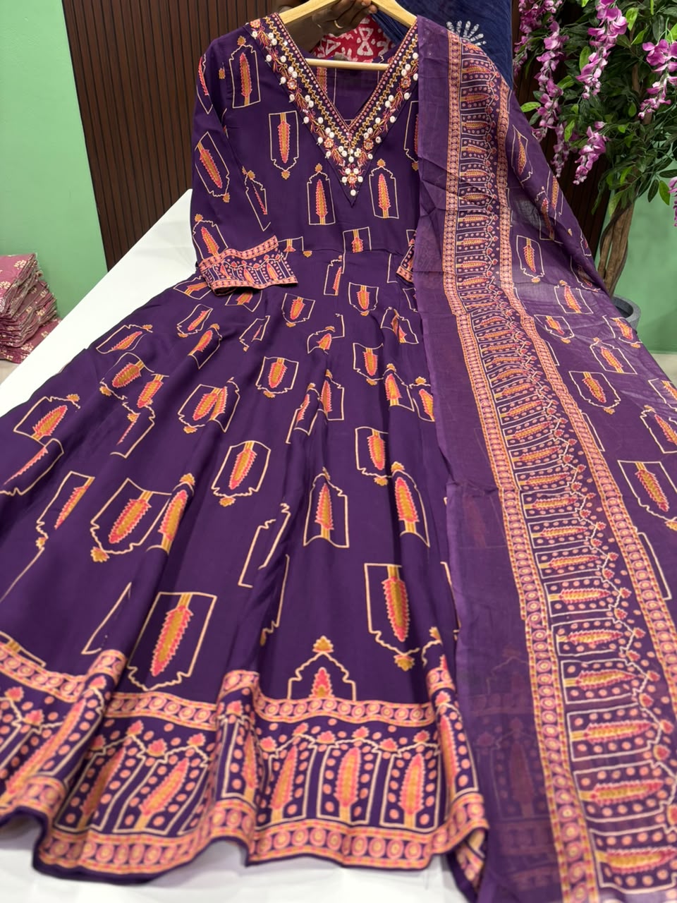 SS7847 V Neck Anarkali with Dupatta Set