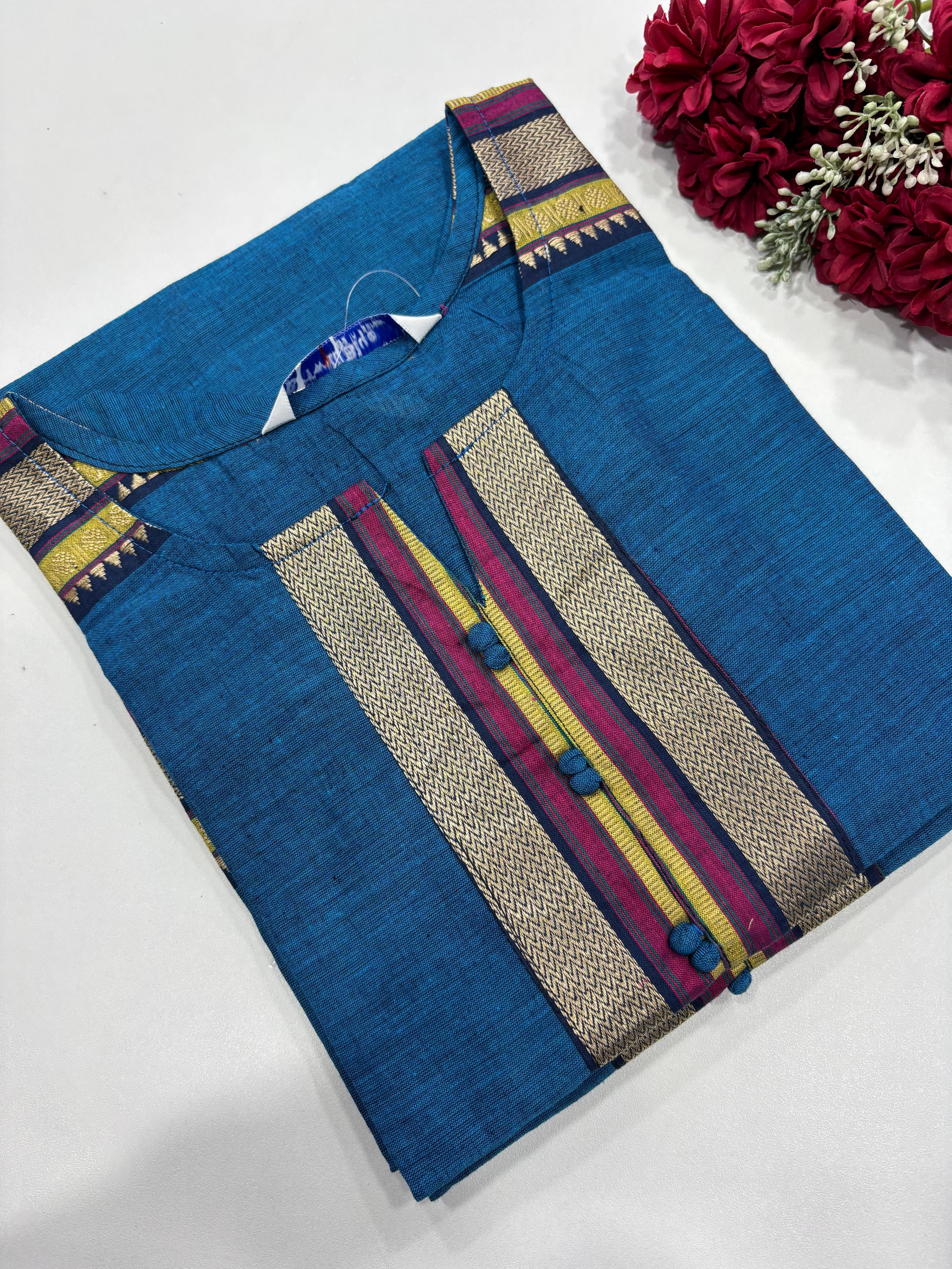 SS7859 Chettinad Cotton Side Open Kurti