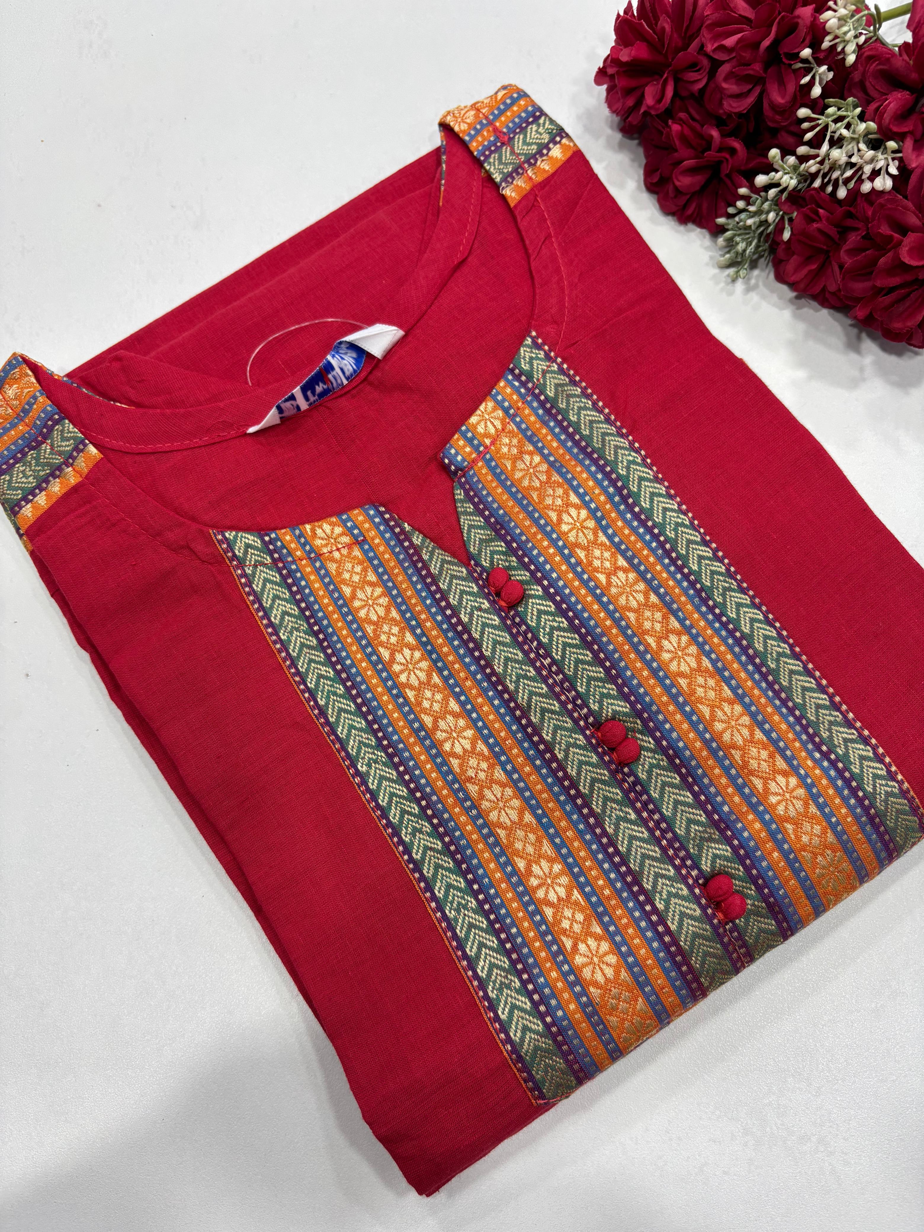 SS7869 Chettinad Cotton Side Open Kurti