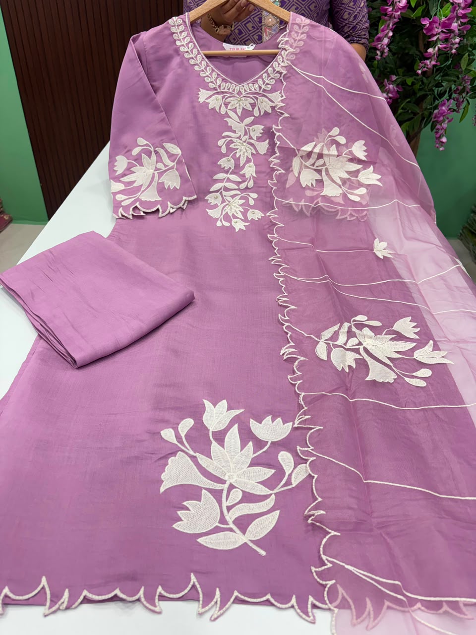 SS7882 Premium Roman Silk Kurti With Pant & Dupatta Set