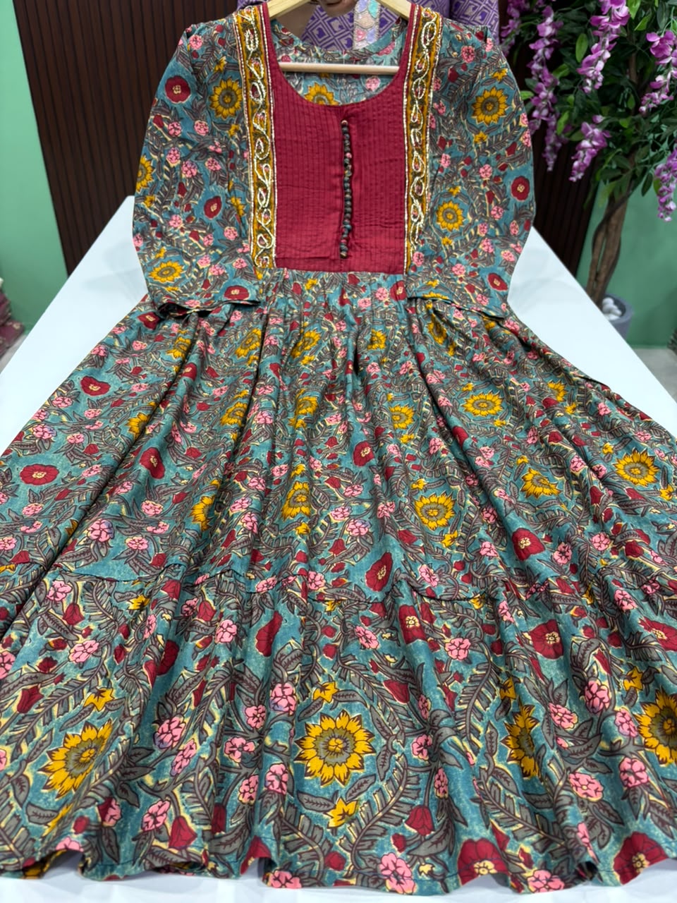SS7888 Kalamkari Style Rayon 2 tiered Frock