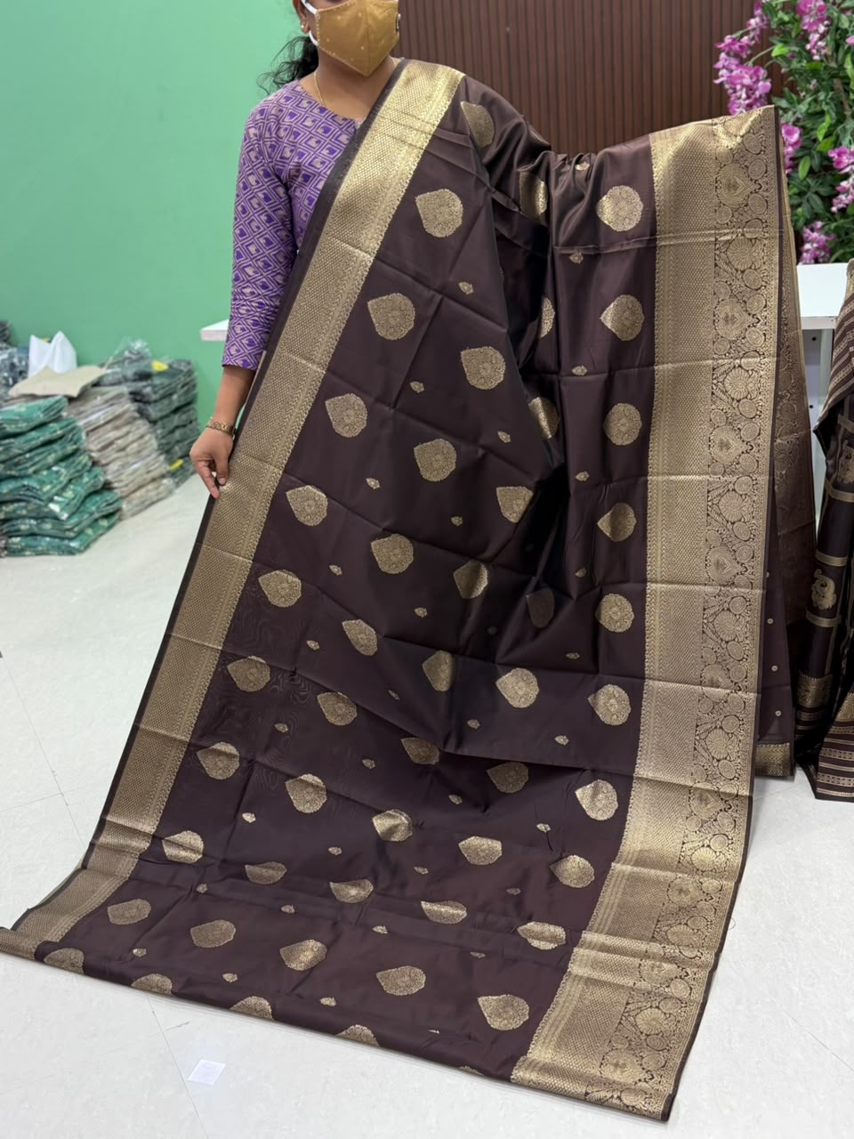 SS7889 Coffee Brown Lichi silk saree