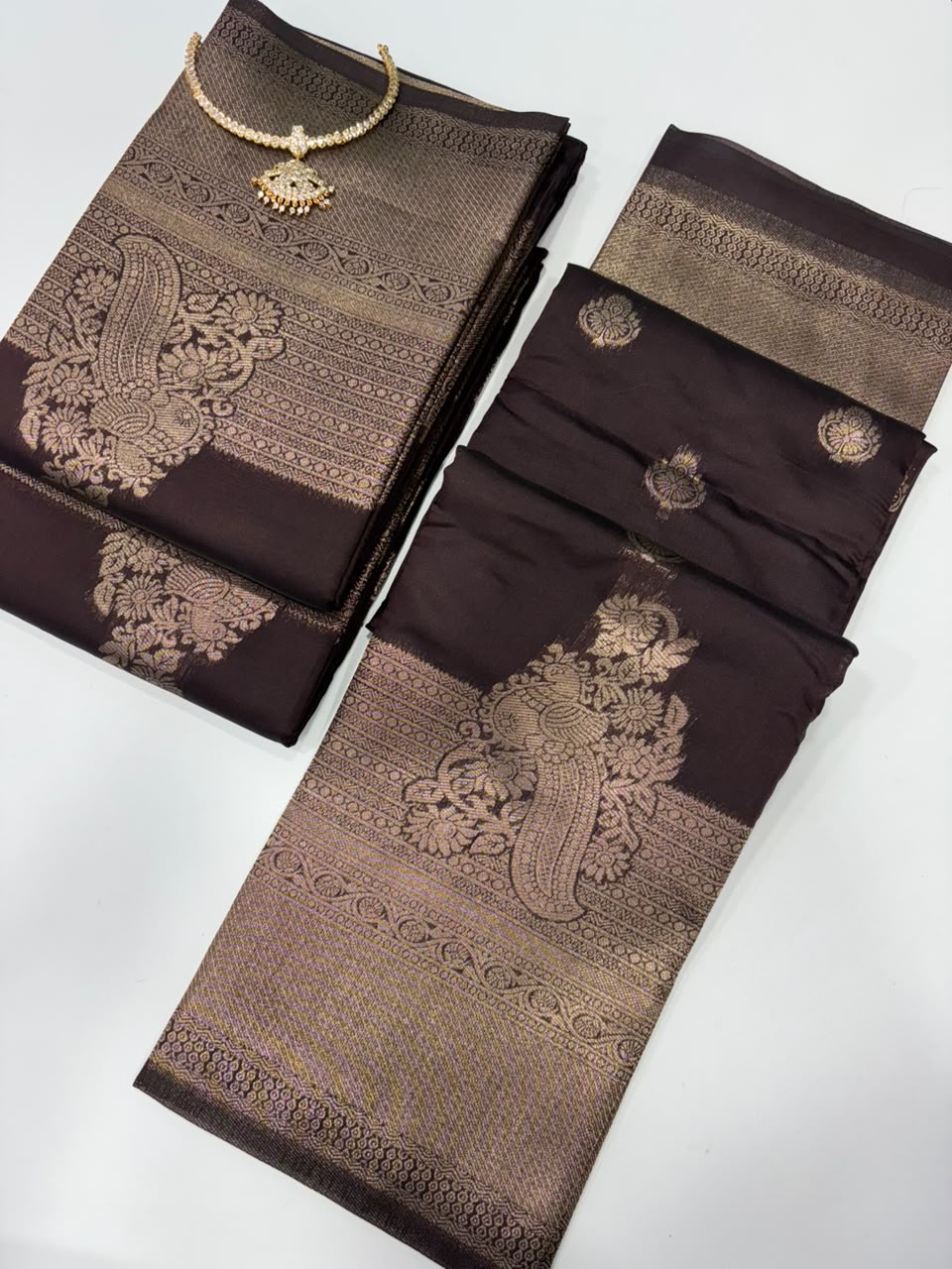 SS7890 Coffee Brown Lichi silk saree