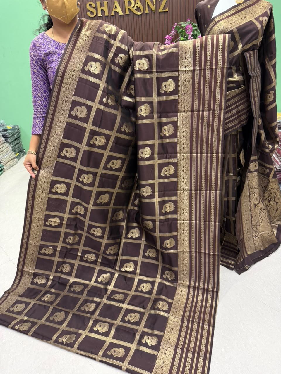 SS7891 Coffee Brown Lichi silk saree