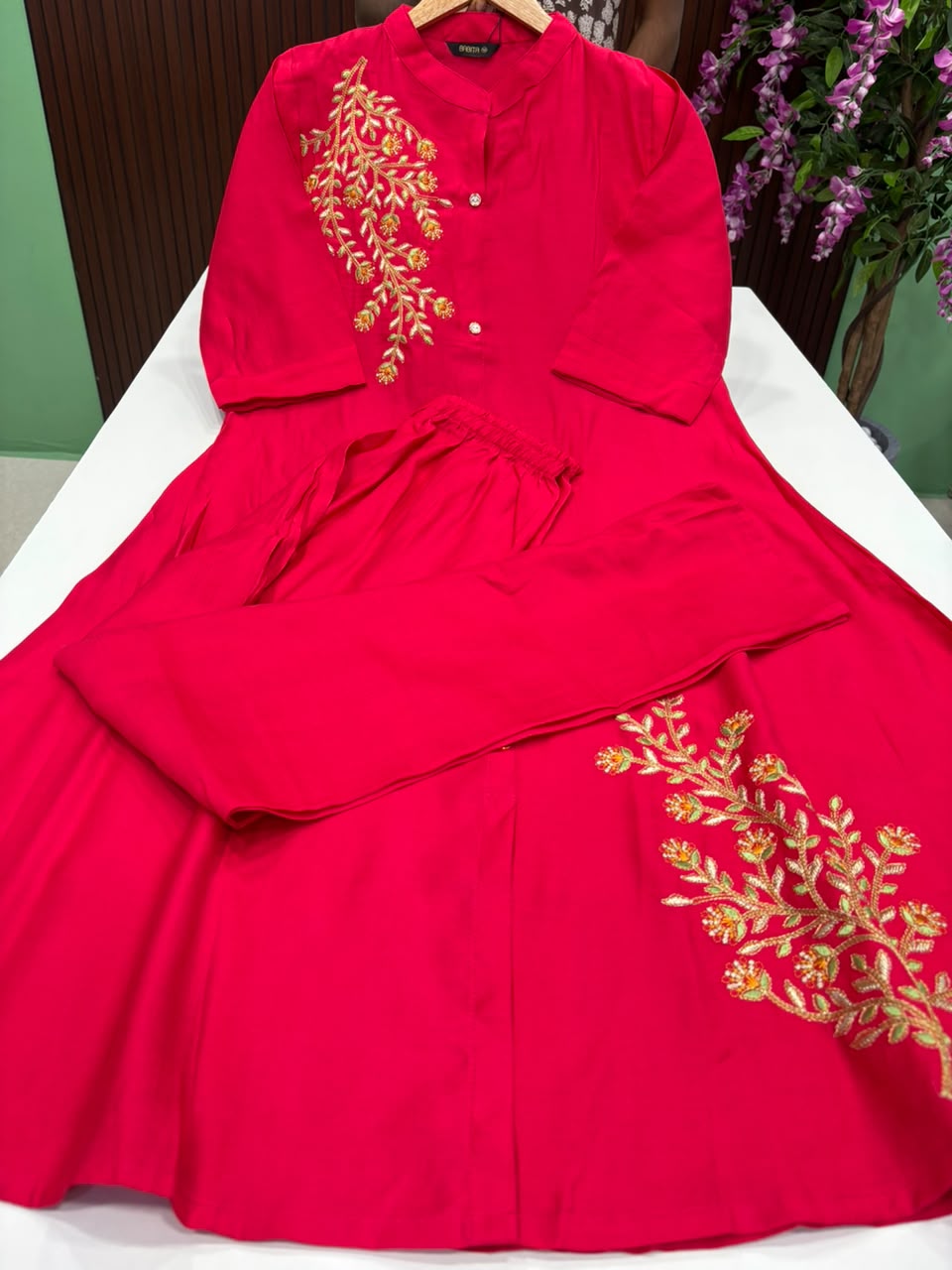 SS7900 Vatican Silk Co-ord Set -Reddish Orange
