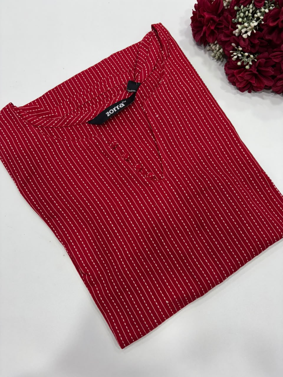 Kantha Stitch Cotton Kurti - RED