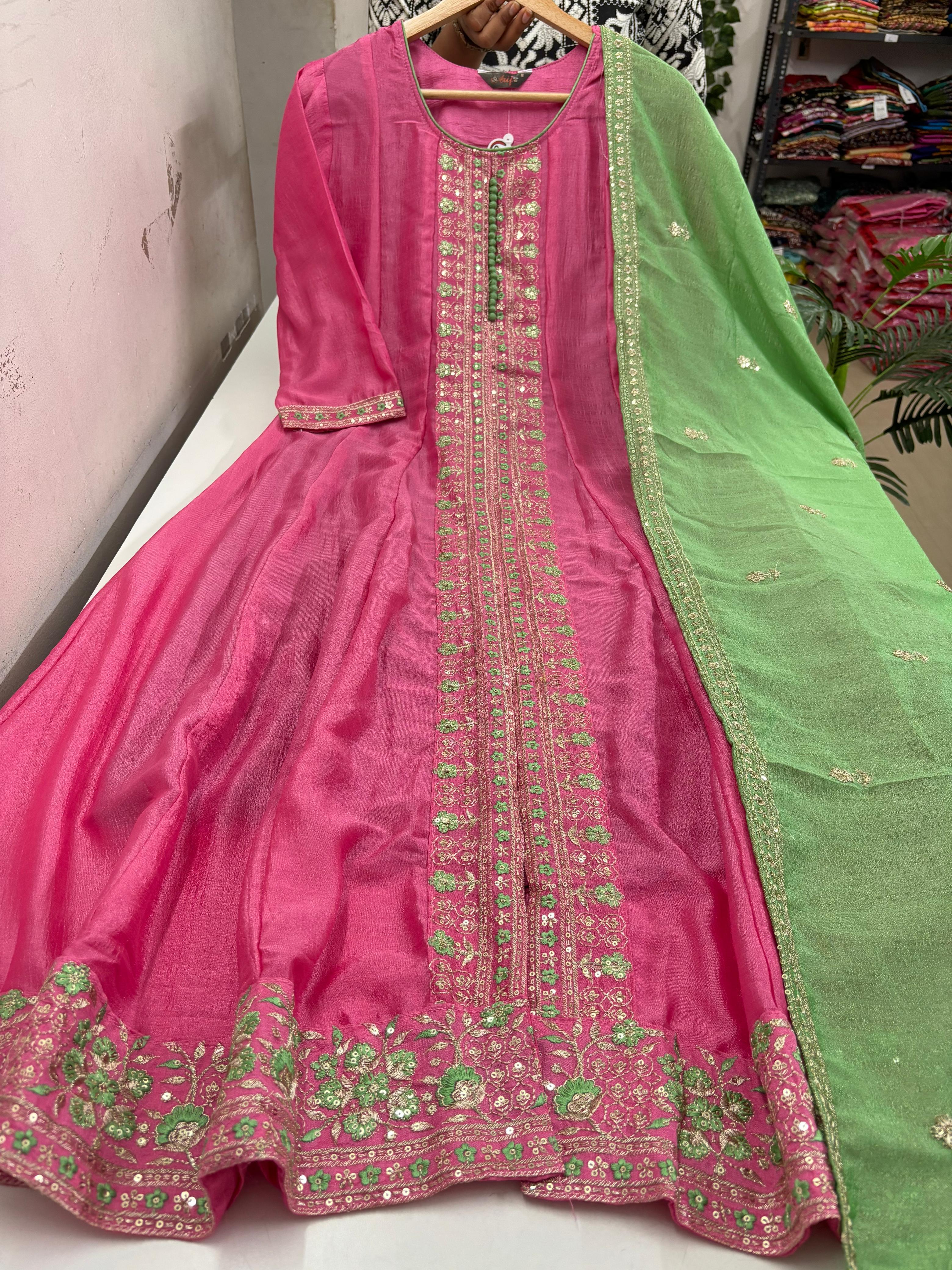 Vichitra Silk Anarkali With Dupatta Set