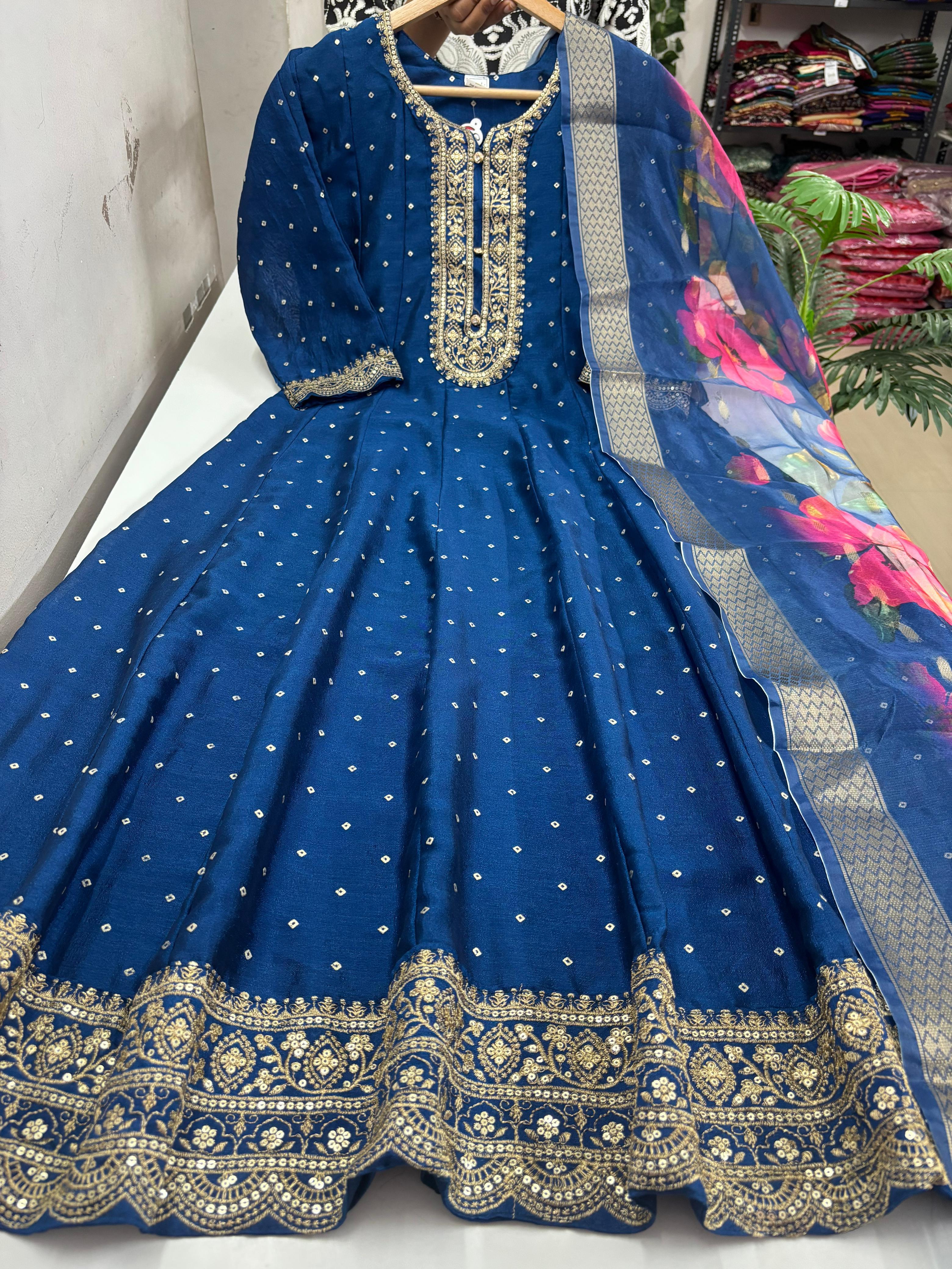 Vichitra Silk Anarkali With Organza Dupatta Set