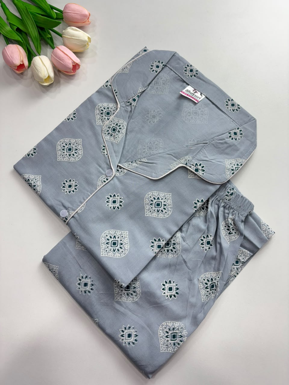 SS7943  Women’s Cotton Shirt and Pajama Set