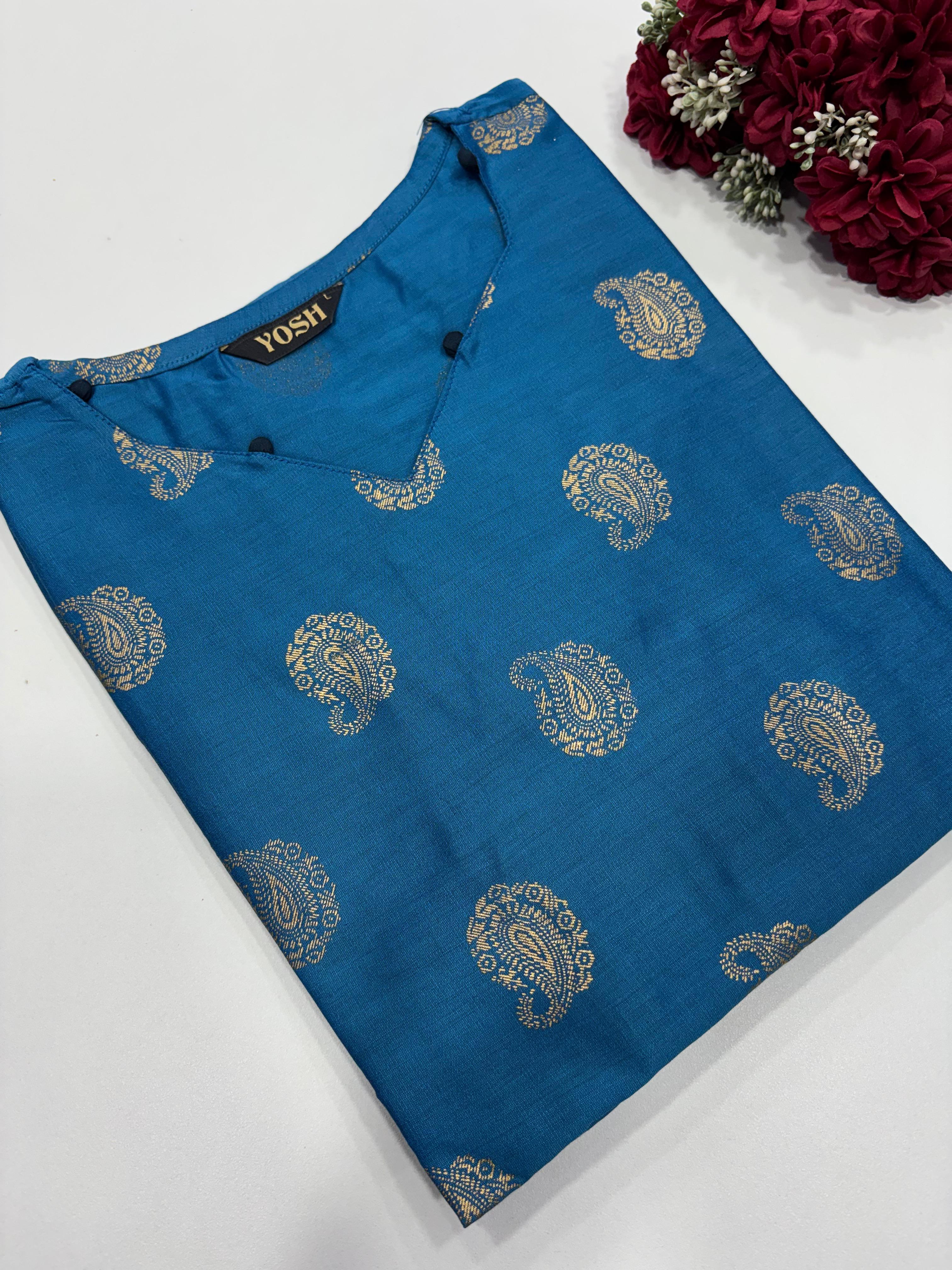 SS8113 Silk Printed Side Open Kurti