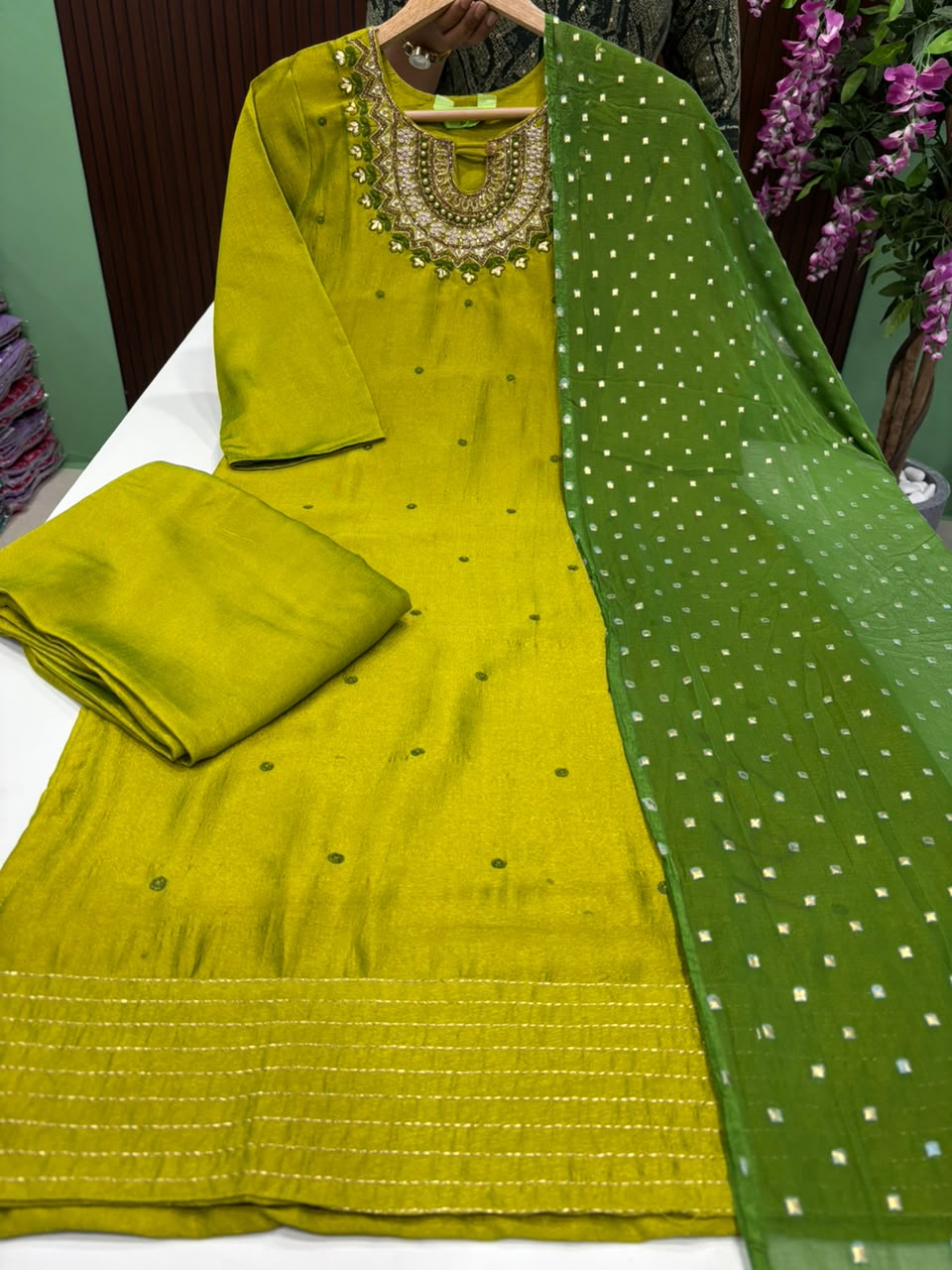 SS8133 Vichitra Silk Kurti With Pant & Dupatta Set