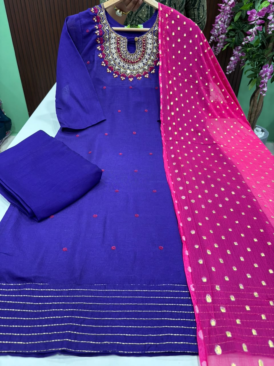 SS8134 Vichitra Silk Kurti With Pant & Dupatta Set