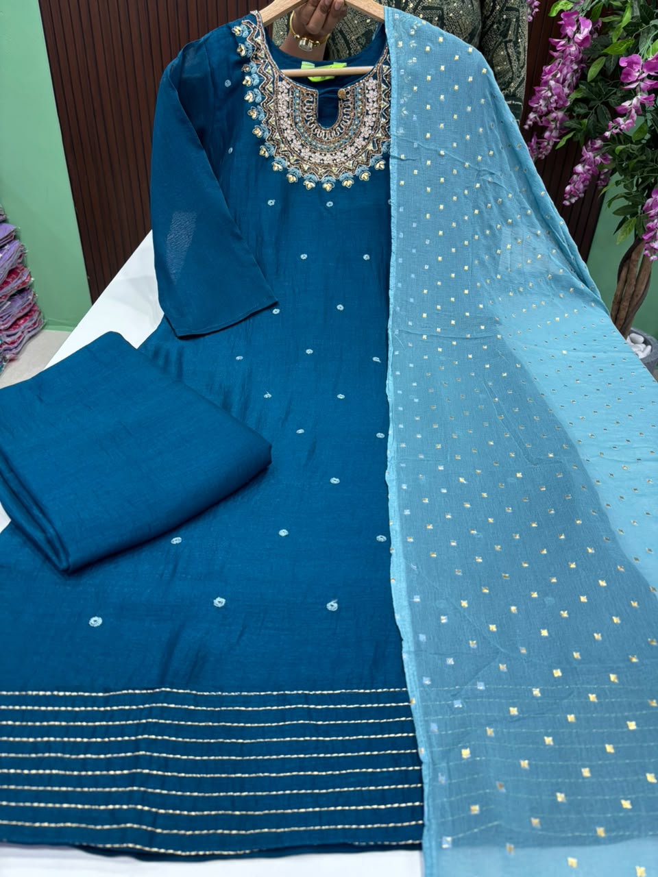 SS8136 Vichitra Silk Kurti With Pant & Dupatta Set