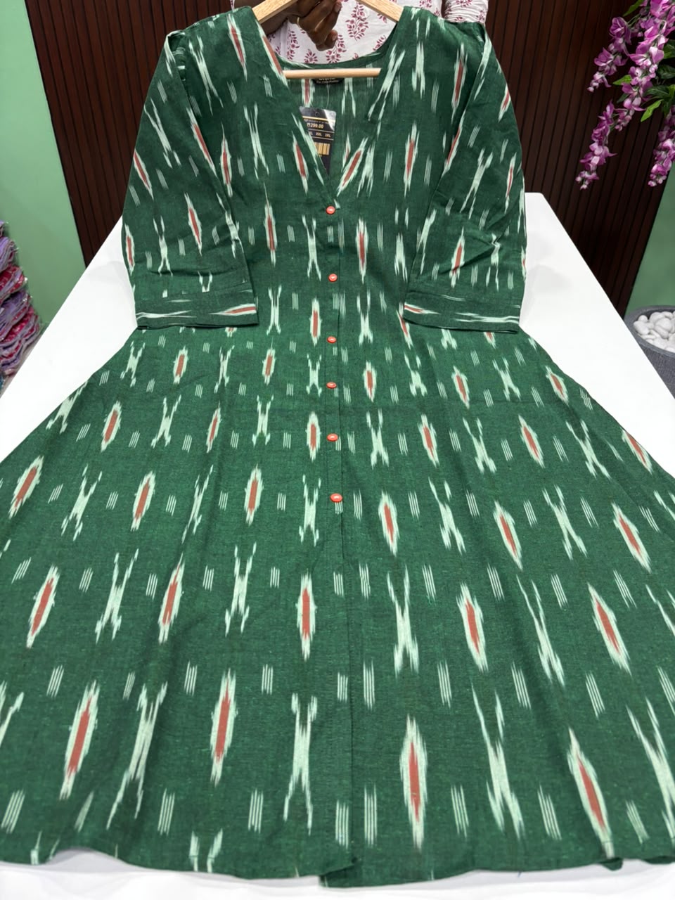 SS8174 Ikkat Printed Cotton A Line Kurti