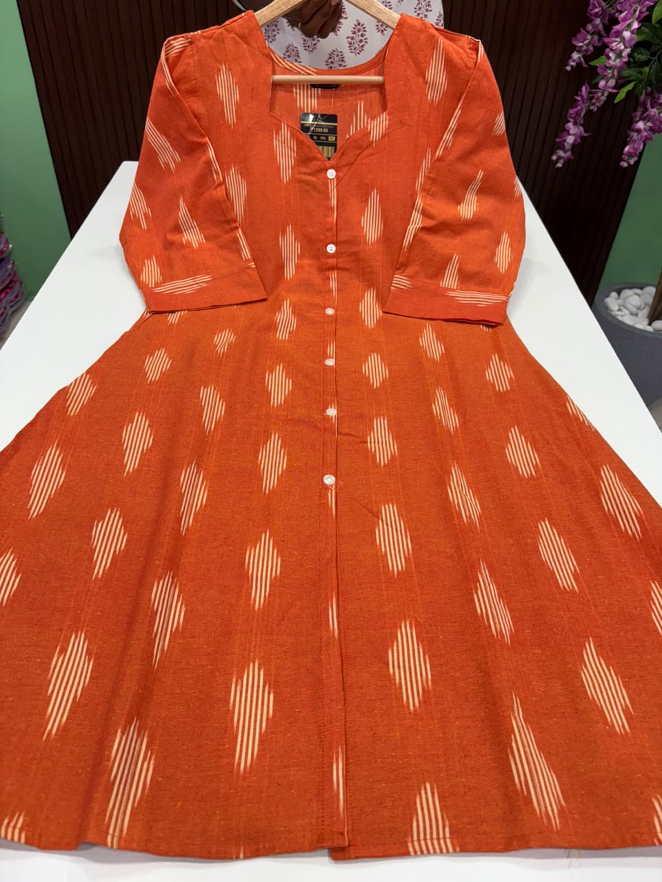 SS8189 Ikkat Printed Cotton A Line Kurti