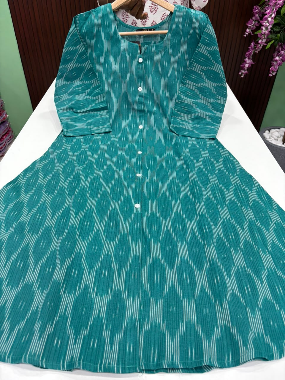 SS8178 Ikkat Printed Cotton A Line Kurti
