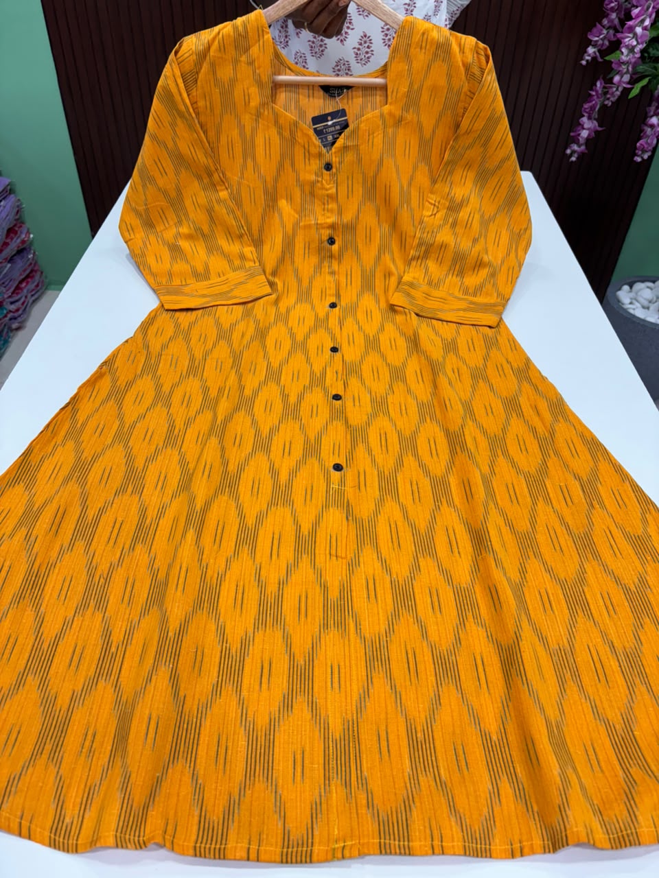 SS8175 Ikkat Printed Cotton A Line Kurti