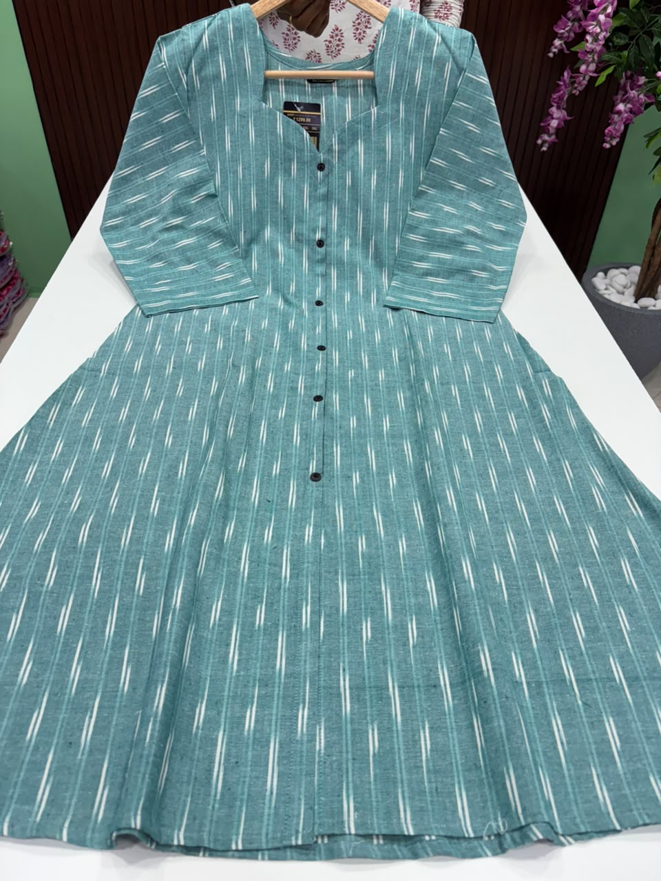 SS8176 Ikkat Printed Cotton A Line Kurti