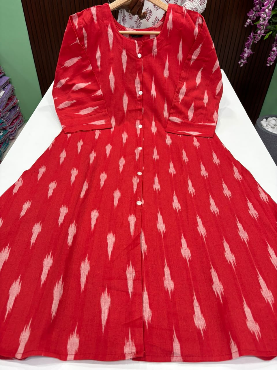 SS8177 Ikkat Printed Cotton A Line Kurti