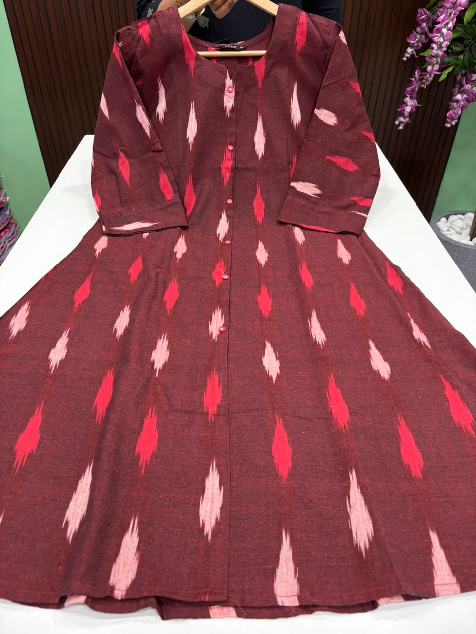 SS8179 Ikkat Printed Cotton A Line Kurti