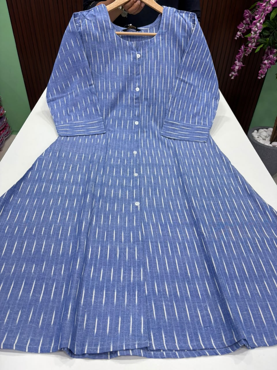 SS8180 Ikkat Printed Cotton A Line Kurti