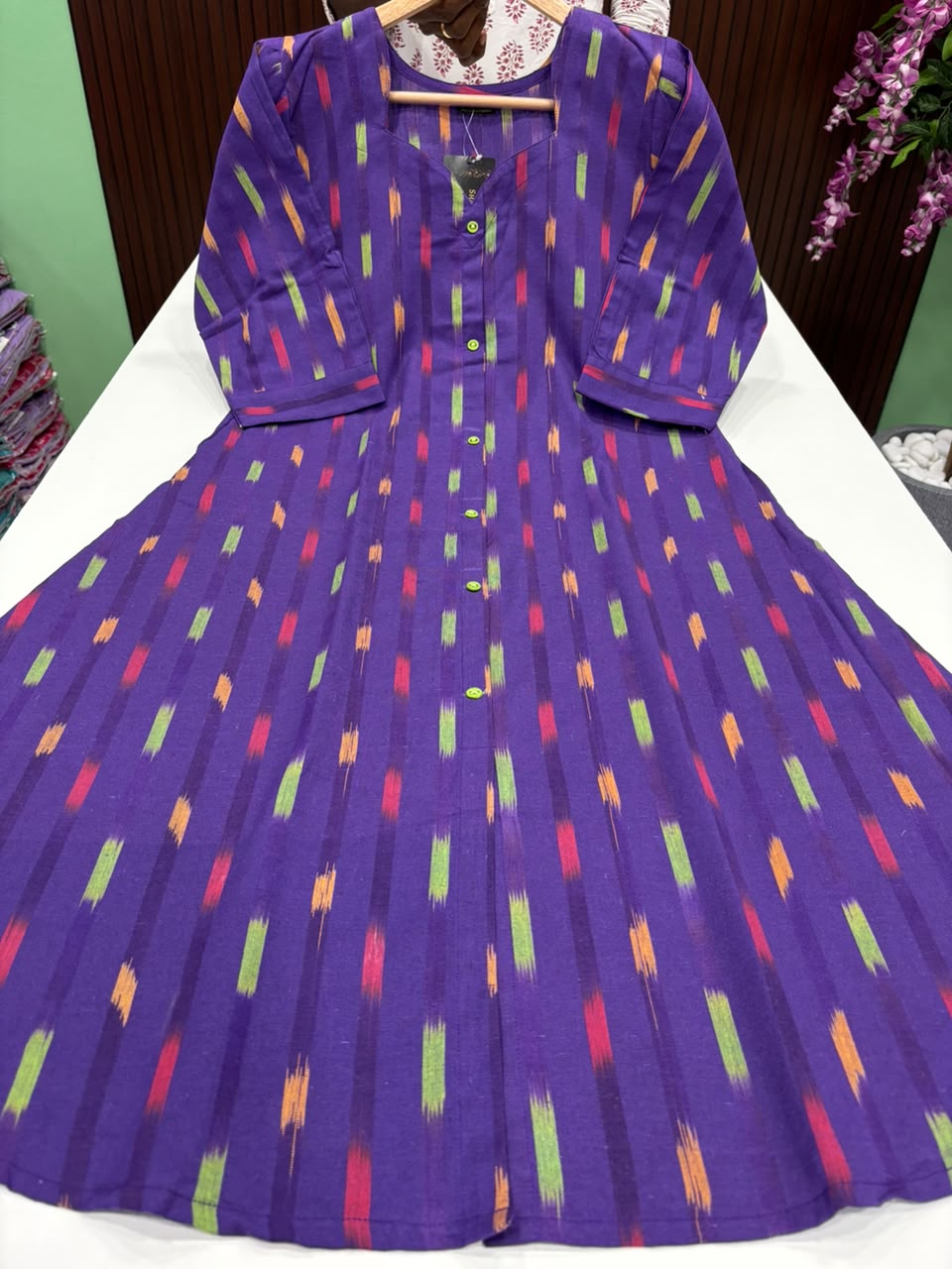 SS8184 Ikkat Printed Cotton A Line Kurti
