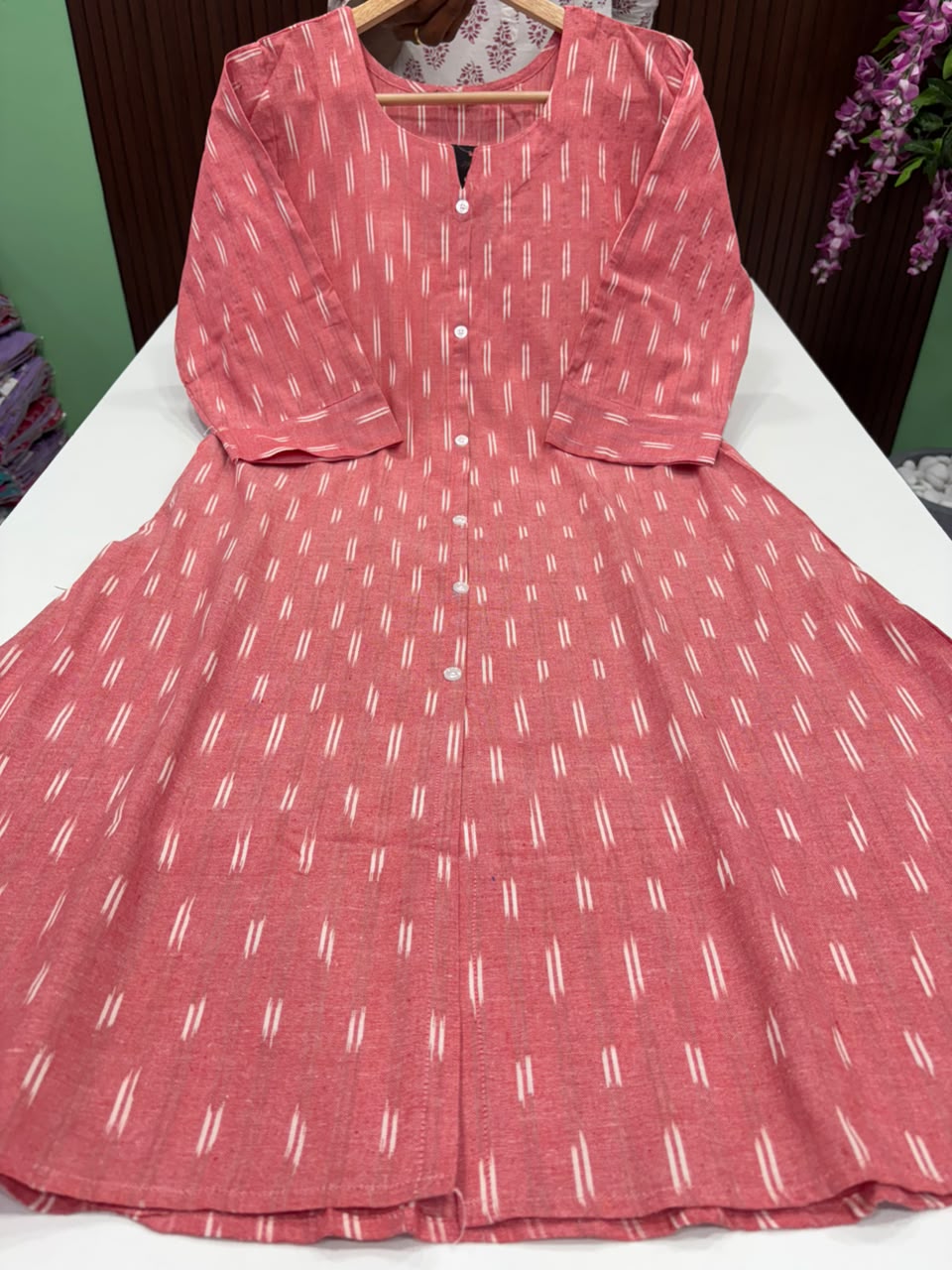 SS8183 Ikkat Printed Cotton A Line Kurti