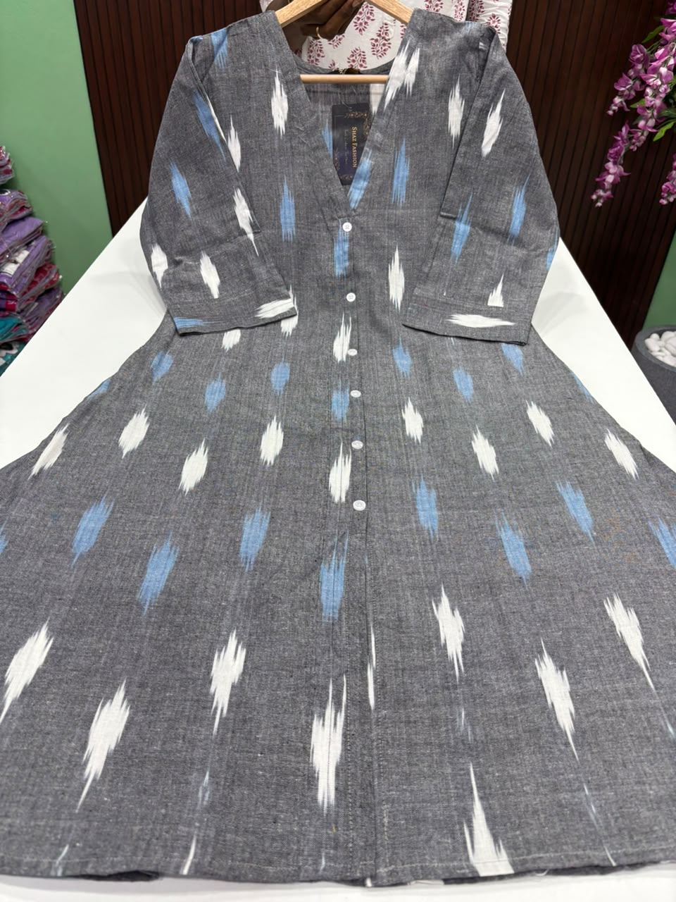 SS8186 Ikkat Printed Cotton A Line Kurti
