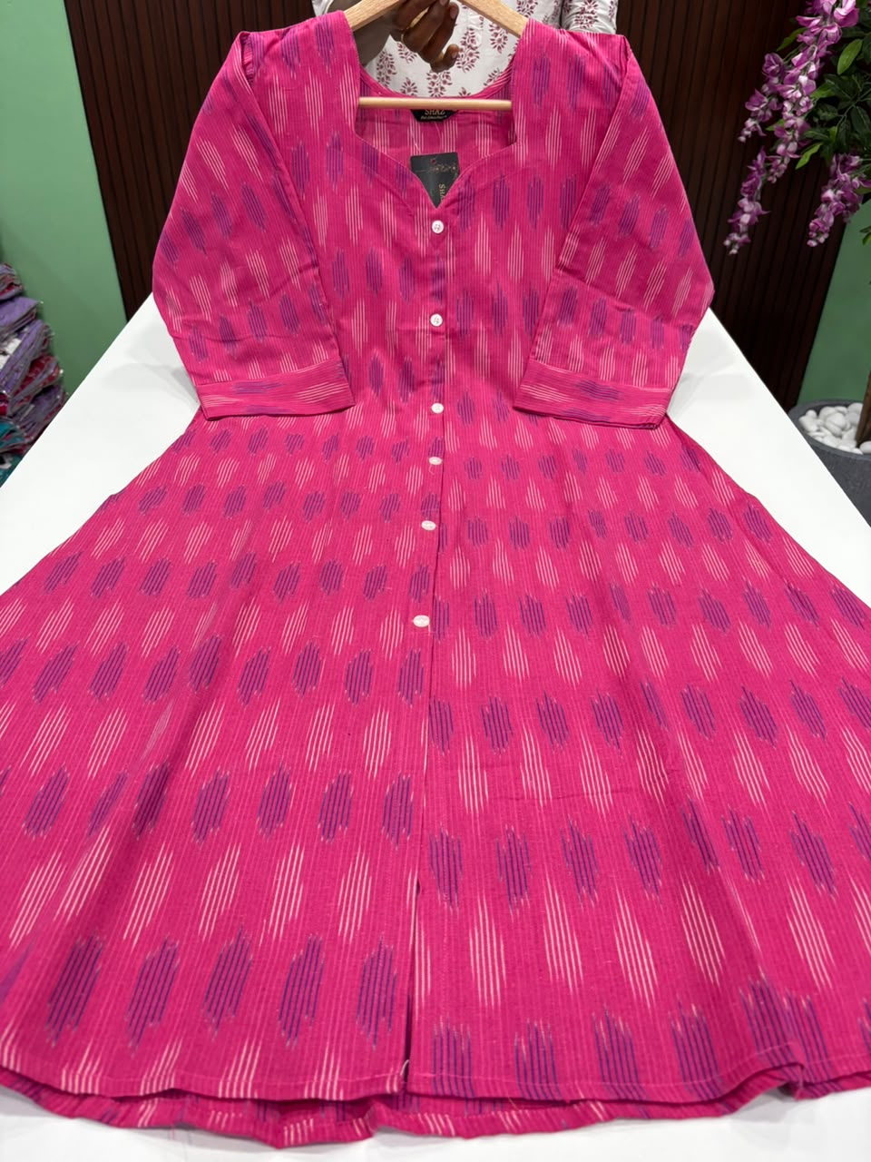 SS8185 Ikkat Printed Cotton A Line Kurti