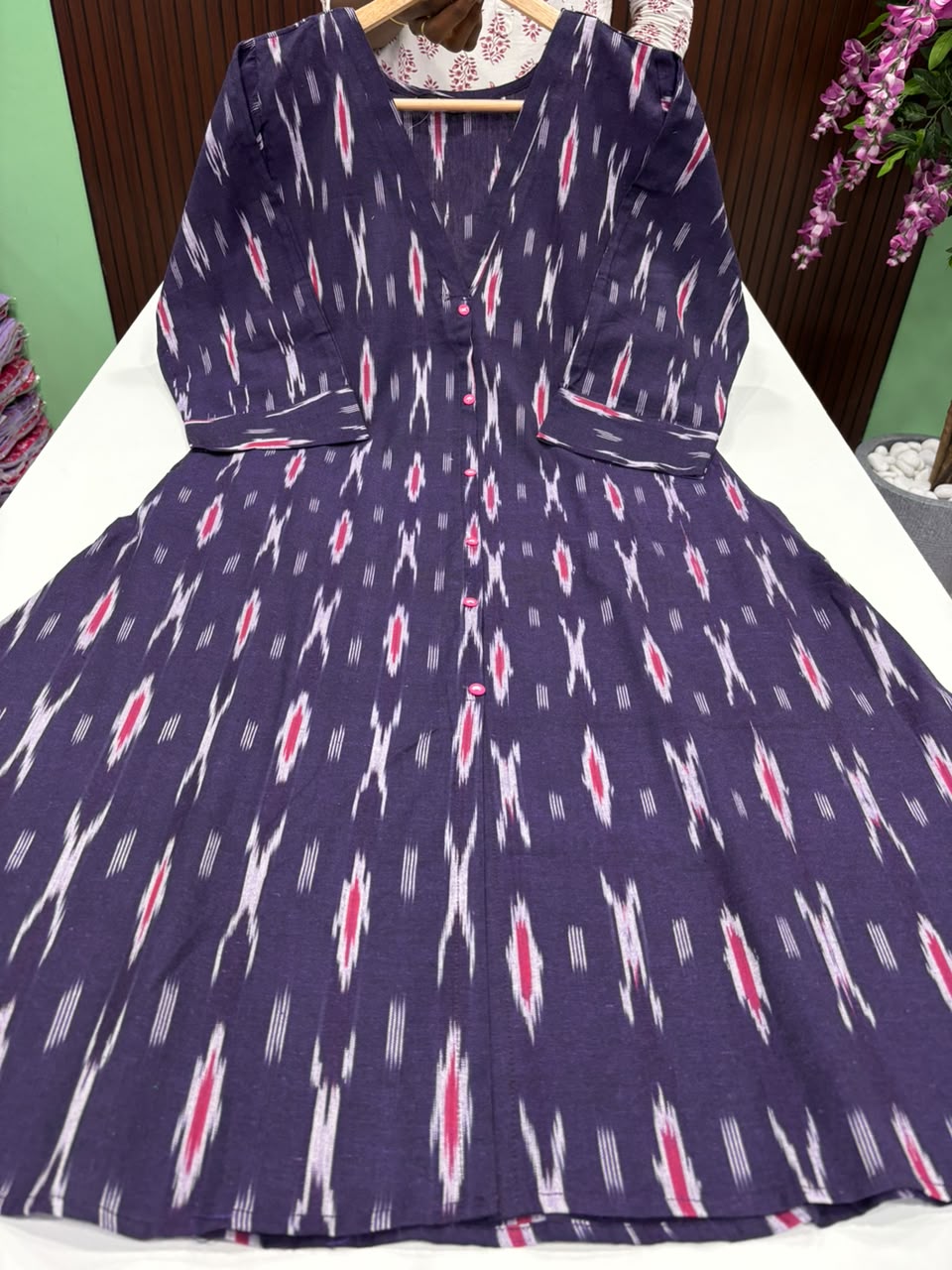 SS8187 Ikkat Printed Cotton A Line Kurti