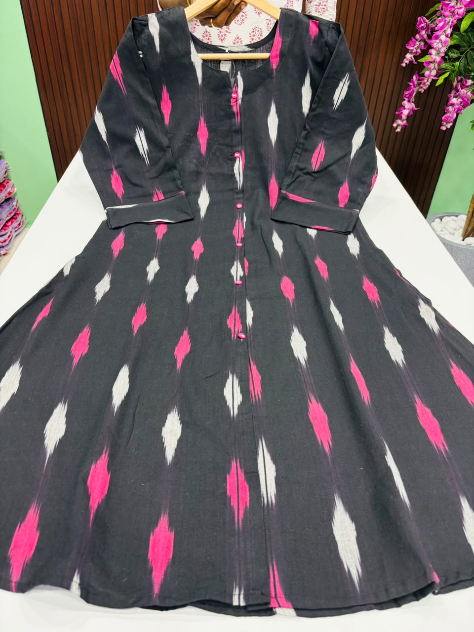 SS8188 Ikkat Printed Cotton A Line Kurti