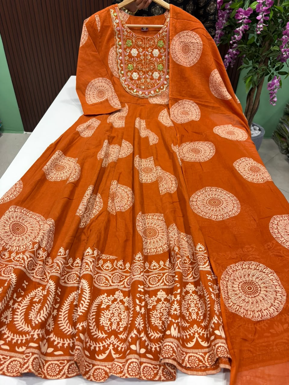 SS8244 Full Length Cotton Anarkali with Dupatta Set
