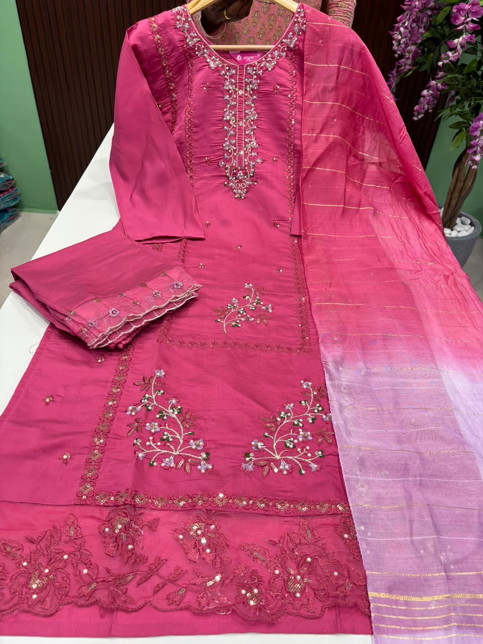 SS8265 Roman Silk Kurti With Pant & Dupatta Set