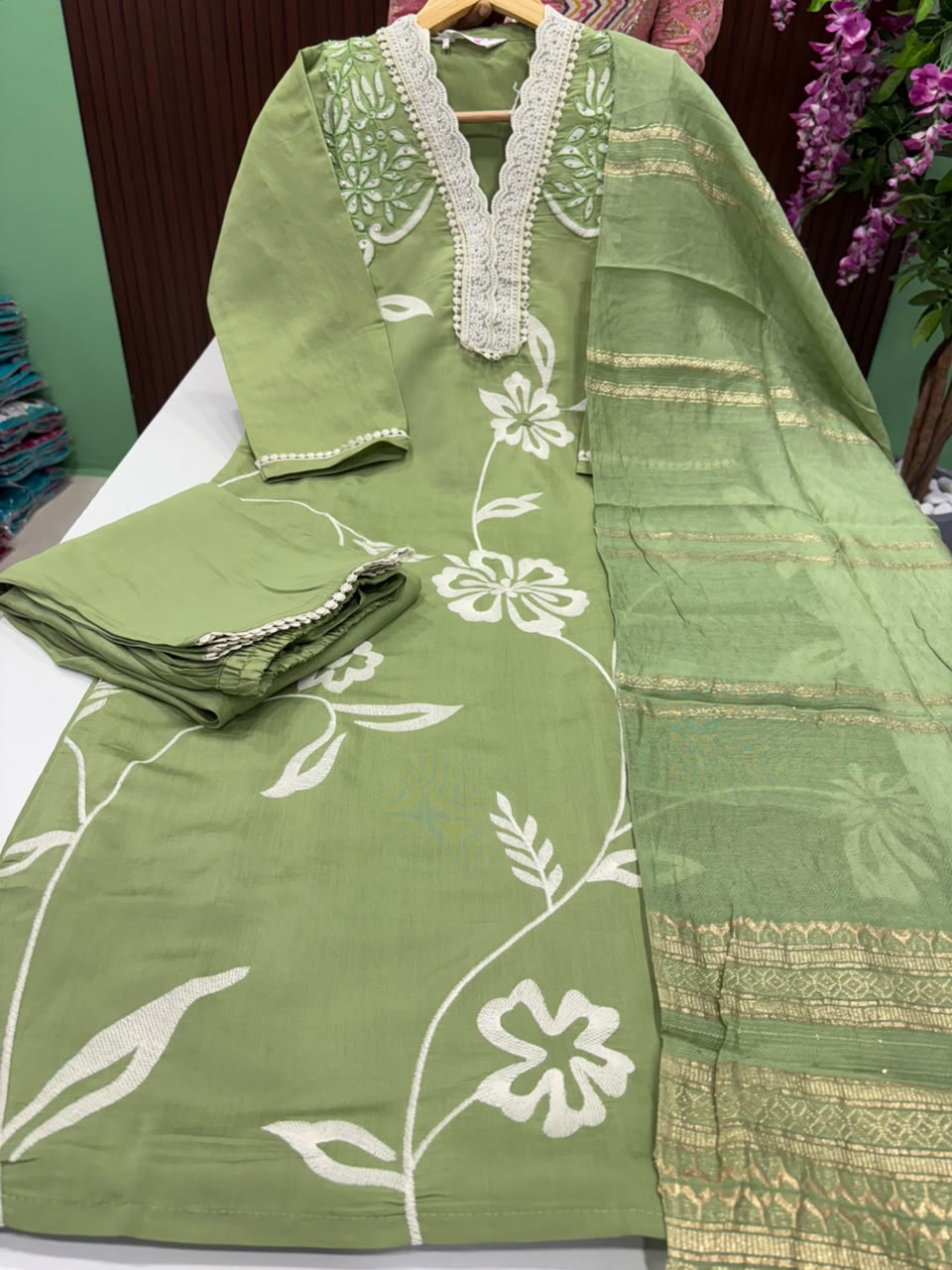 SS8270 Roman Silk Kurti With Pant & Dupatta Set