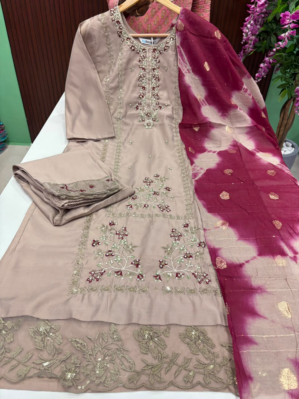 SS8268 Roman Silk Kurti With Pant & Dupatta Set