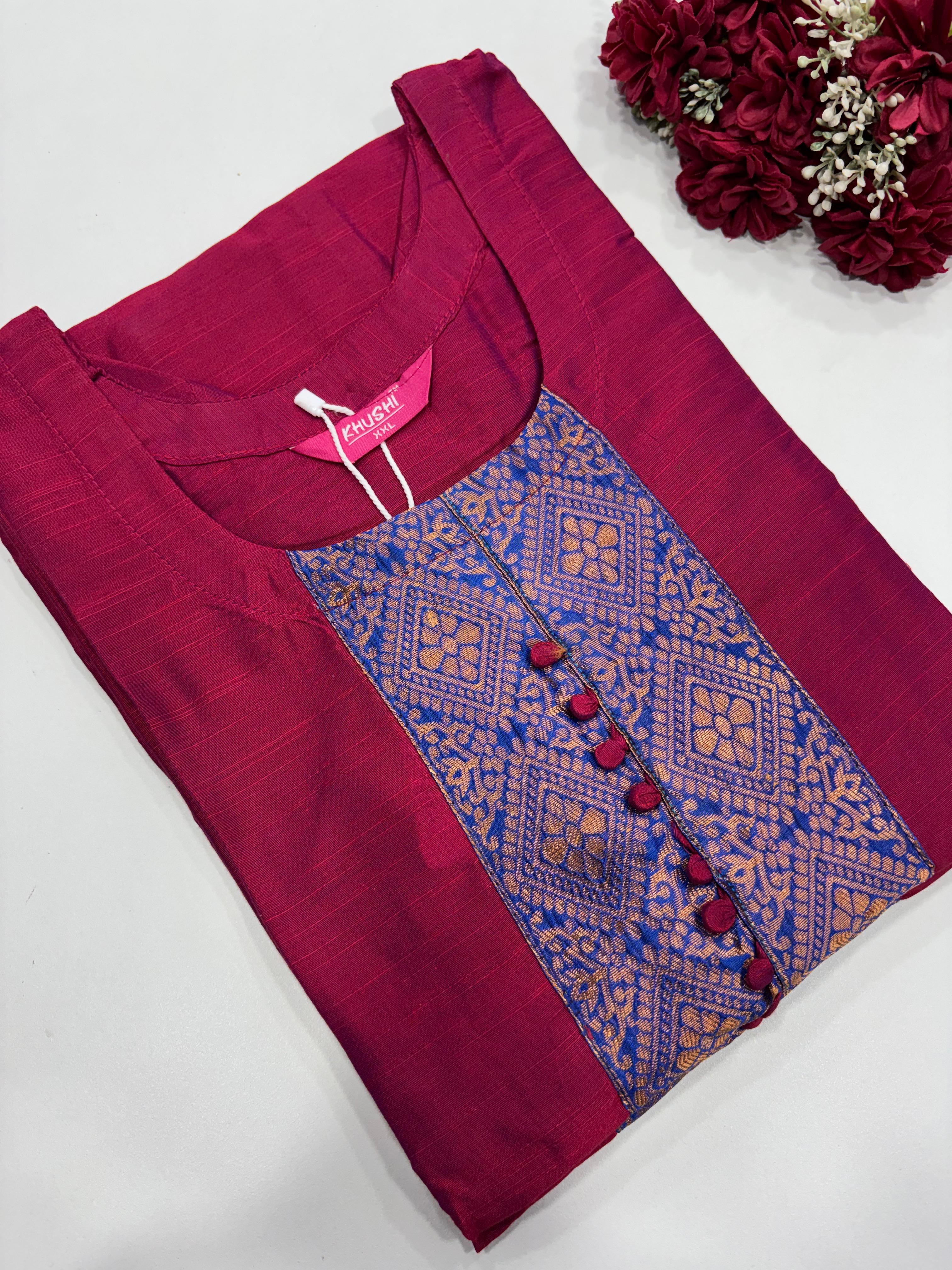 SS2893 Semi Raw Silk Kurti