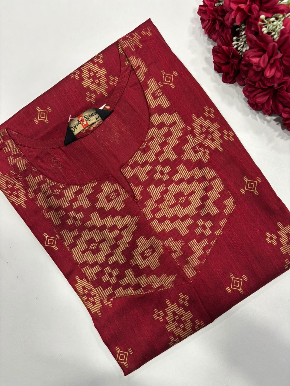 Silk Printed Side Open Kurti