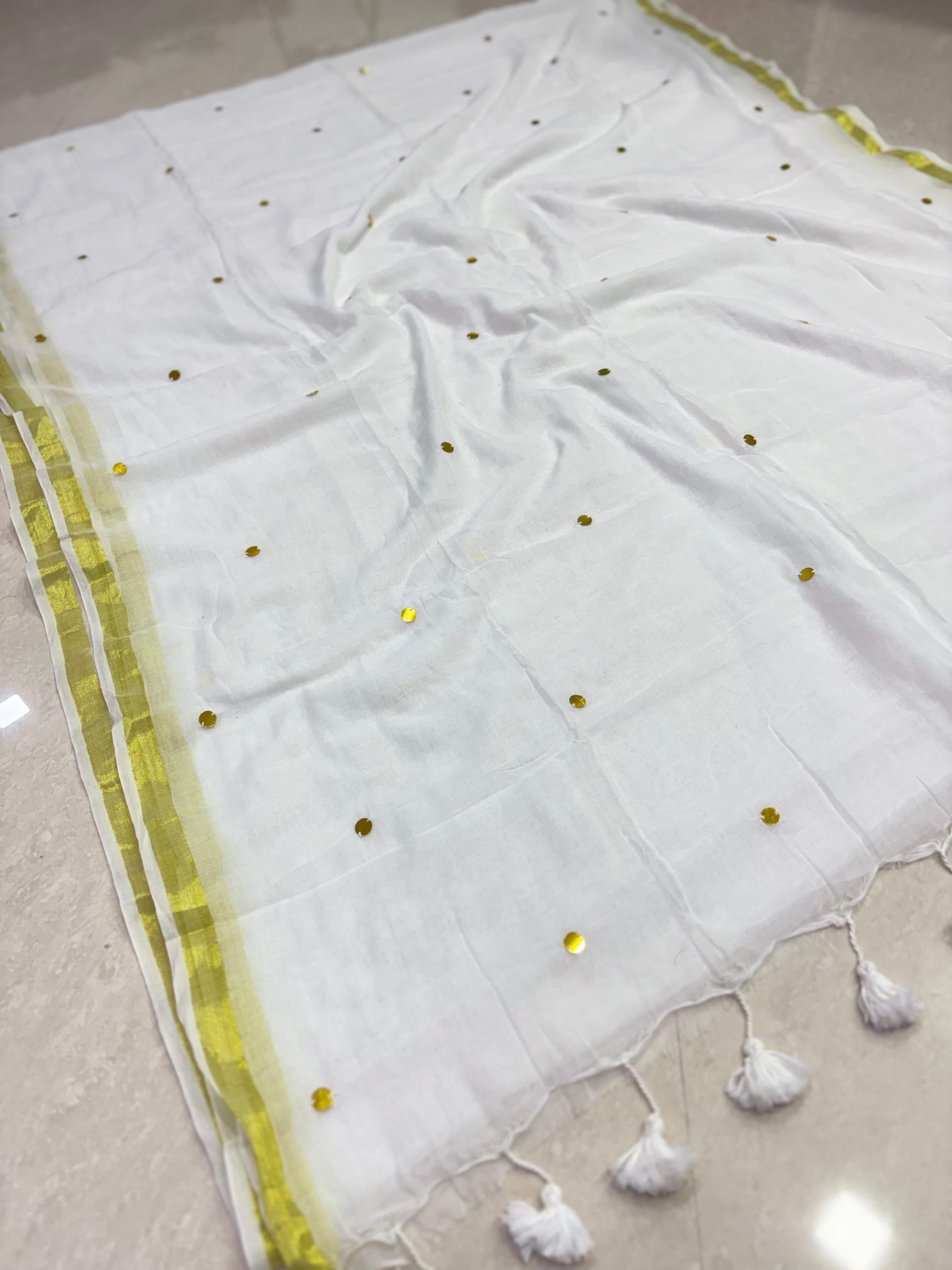 SS8140 Mul Cotton Saree with Gini Work