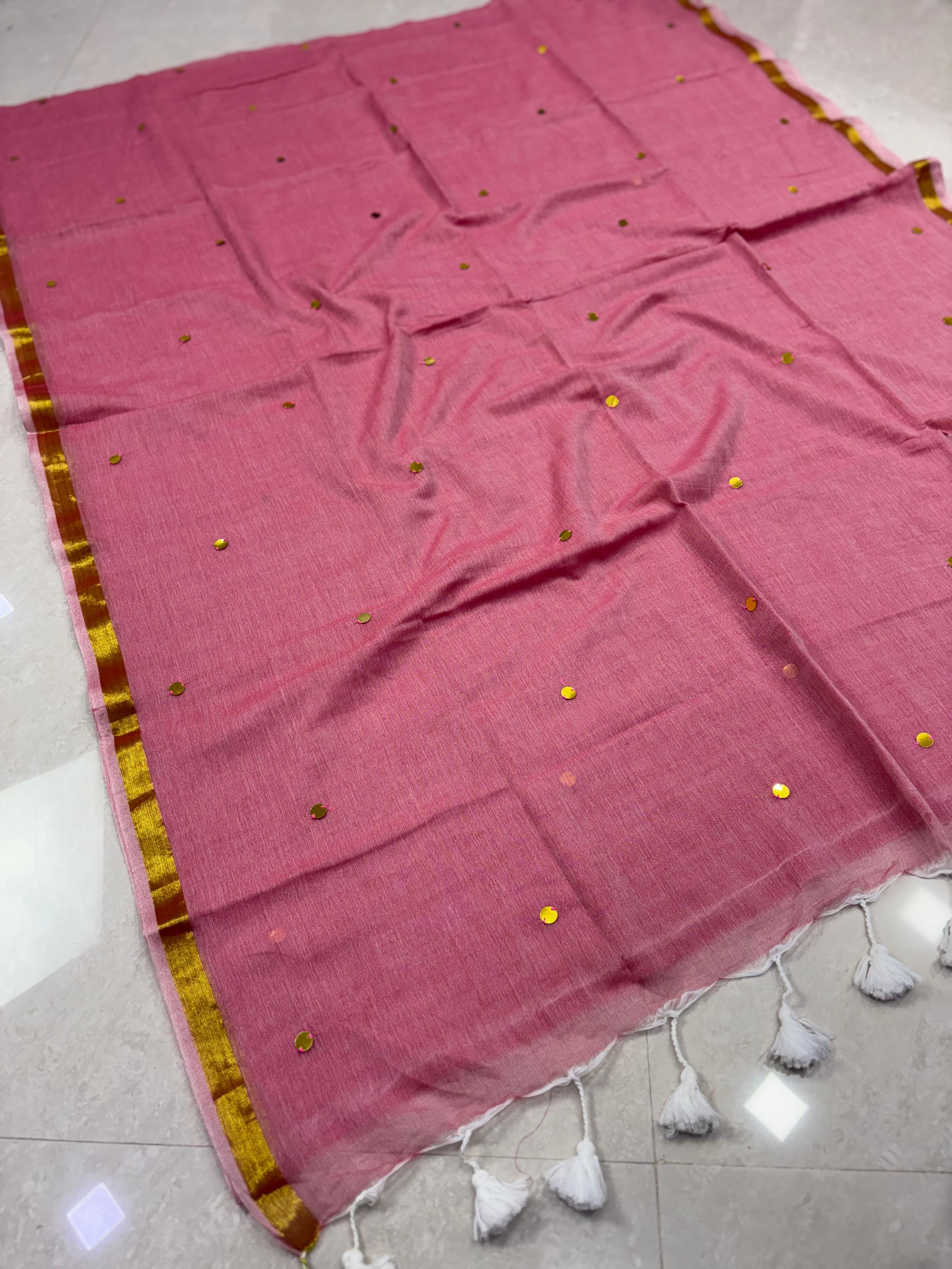 SS8144 Mul Cotton Saree with Gini Work
