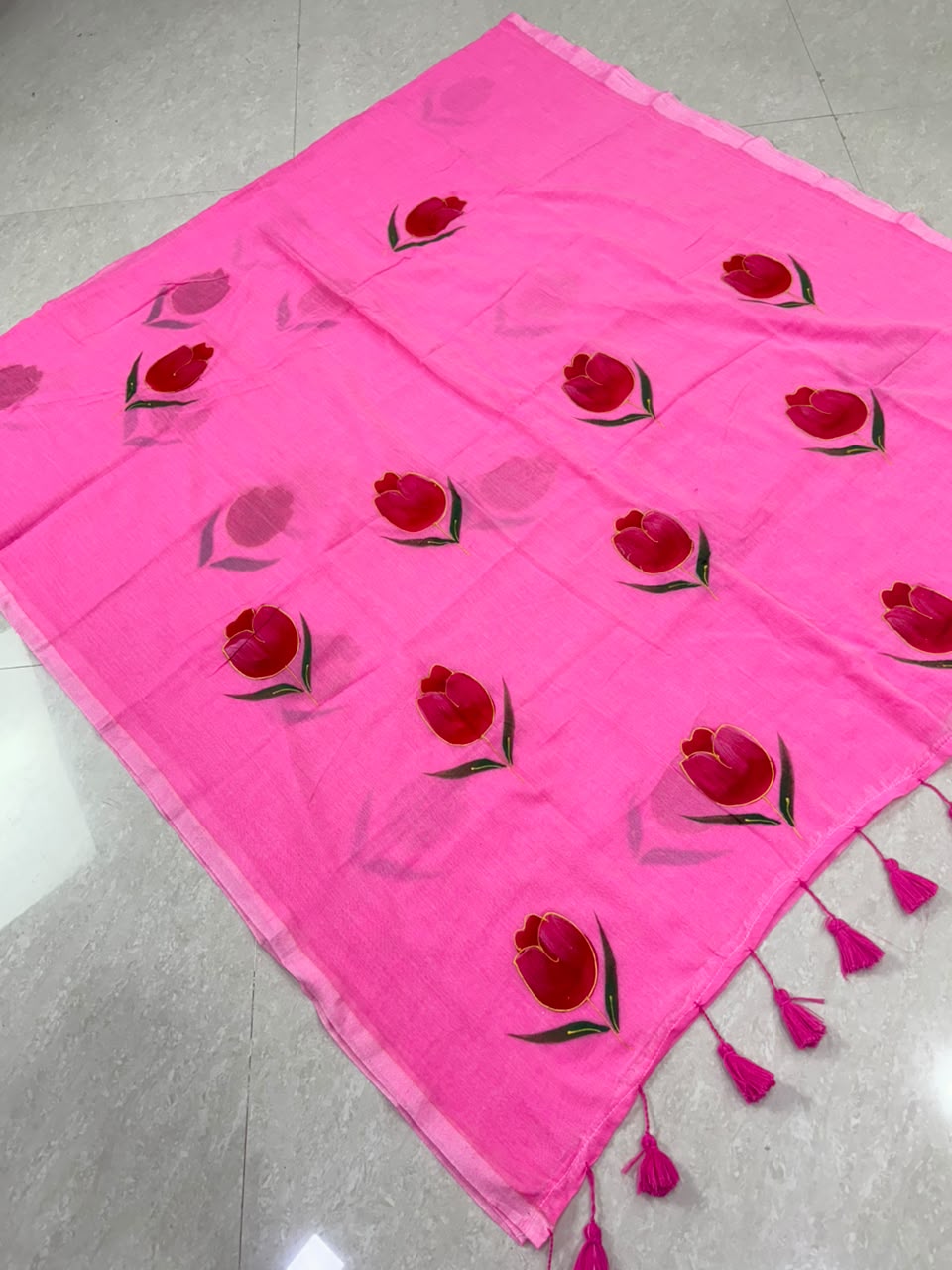 SS8455 Mul Cotton Tulip Hand painted Saree
